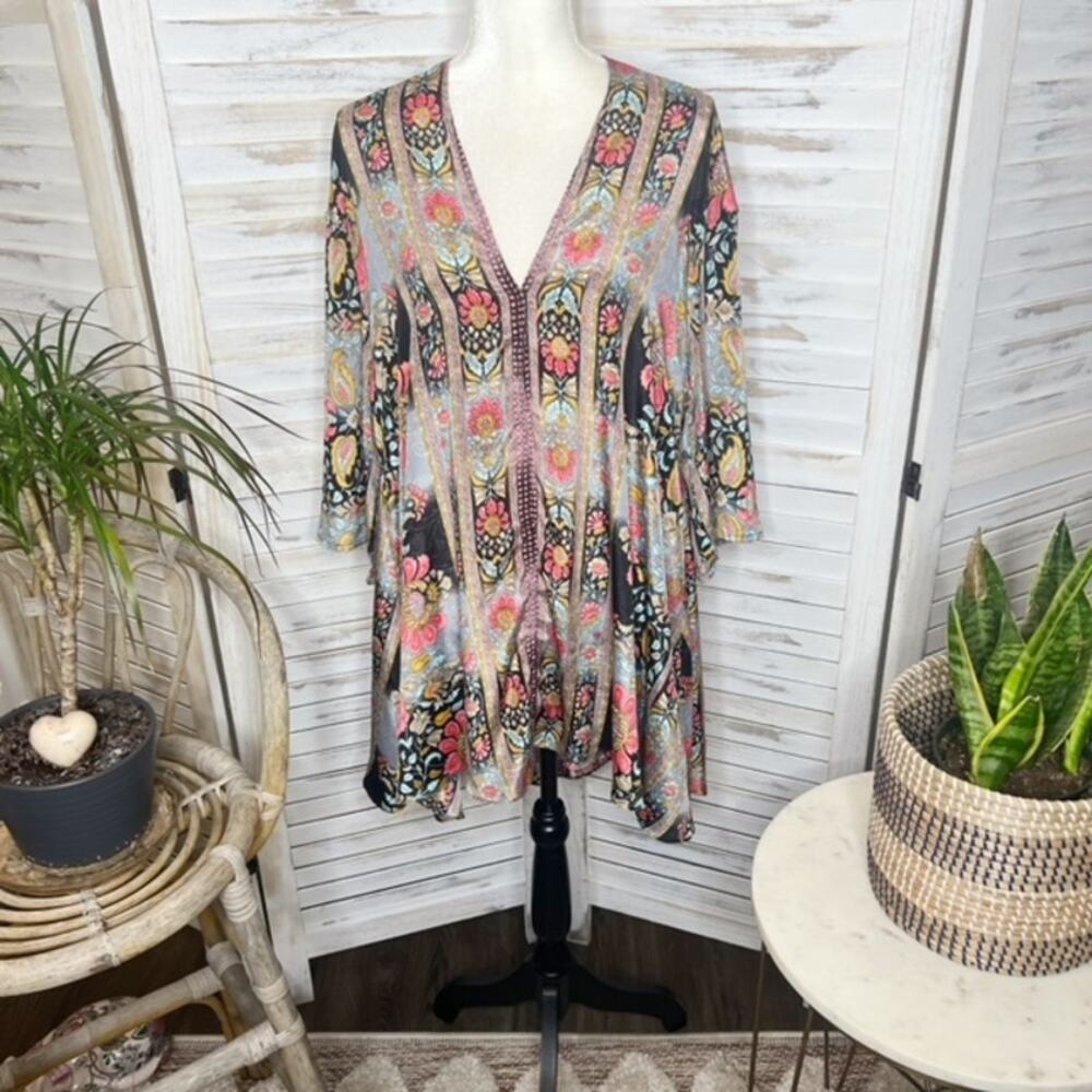 CIENNA Australia Women's XL Floral Boho Kimono Silk Snap Flowy Lightweight Tunic - Picture 13 of 14